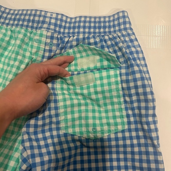 Crewcuts Swim Trunks Boys 12 Lined Gingham Green Blue Beach Ocean - Picture 7 of 12